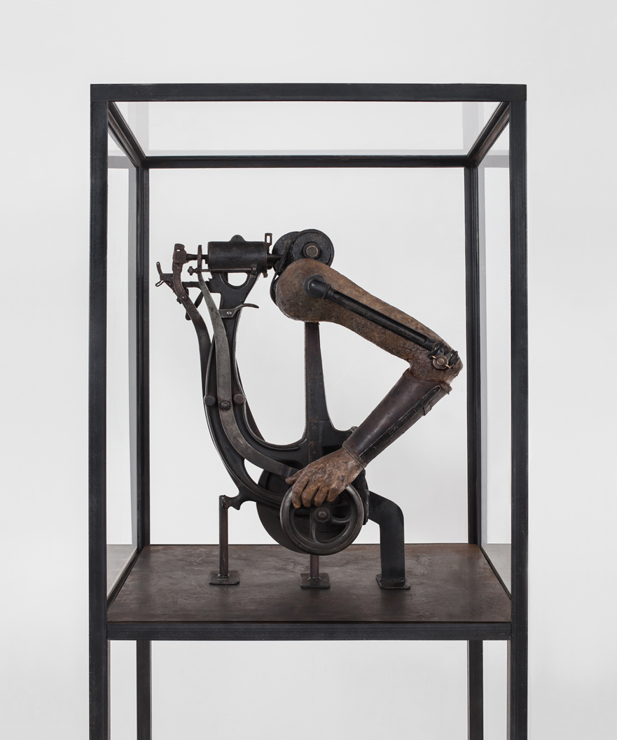 POSSESIA / Implement II /
2013 / 70 x 200 x 75 cm / old machine, steel, vintage manequin arm, prosthetic element, vitrine